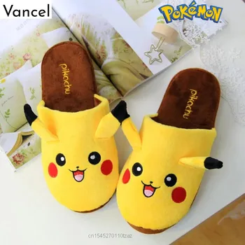 Pokemon Pikachu Pliš papuče Jesen i Zima Pamučnim topla obuća Crtani Početna Početna papuča za žene Muški Y2k Djevojčice, Za Dječake