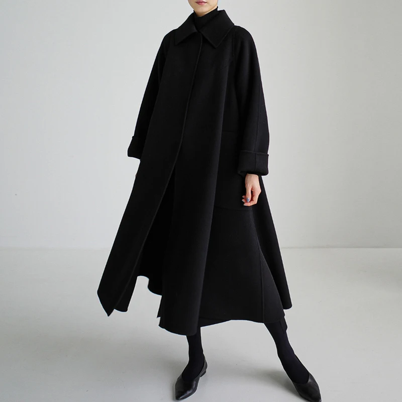 Johnature Korejski Nove vunene duge jednostavan kaput 2021 Zimskim s odbačenost ovratnik Čvrsta kopča Free posteljina ženska kaput Slika  1