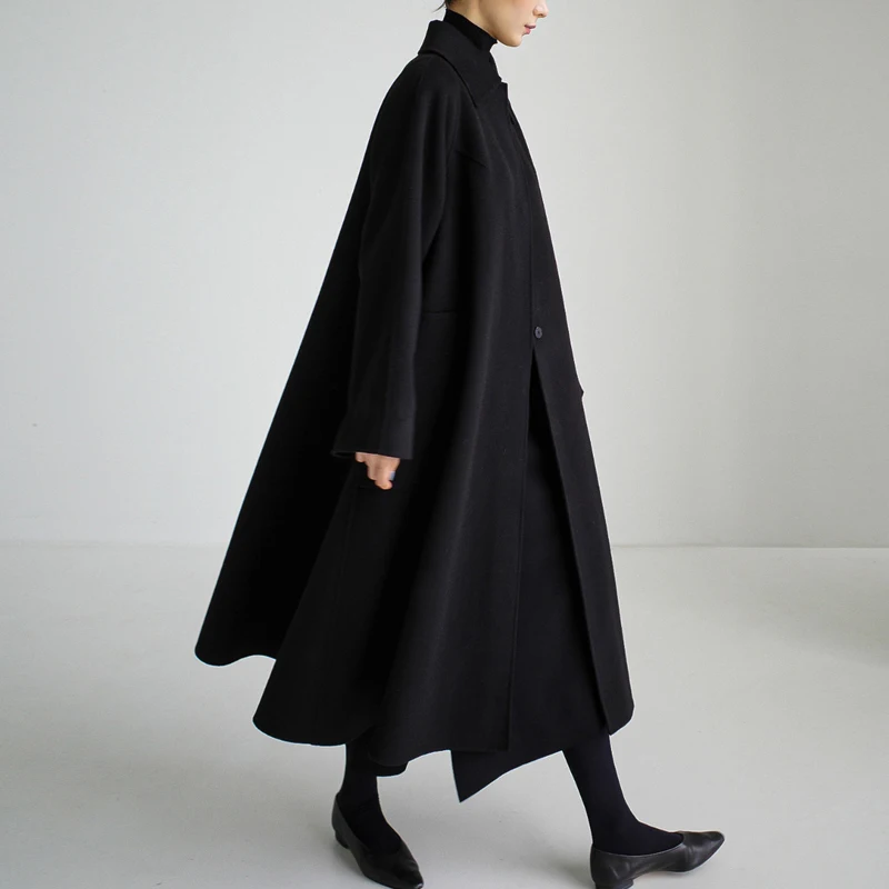 Johnature Korejski Nove vunene duge jednostavan kaput 2021 Zimskim s odbačenost ovratnik Čvrsta kopča Free posteljina ženska kaput Slika  2