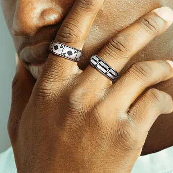 Prsten s oštricom Vnox Design za muškarce, Prsten za Prste od Nehrđajućeg Čelika 8 mm, Jednostavno punk-Prsten Lucky Ace Of Spades
