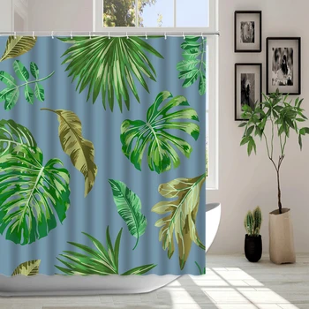 Tropske lišće biljaka Zavjese za tuširanje Zelene Palme lišće Crne Zavjese za kupaonski Set Home dekor Pribor za kupaonice s kukicama