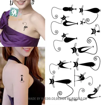 Body art seks-proizvodi papir vodootporne za privremene tetovaže za muškarce i žene Prekrasan crni mačak dizajn flash-tetovaža naljepnica HC1167