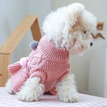 Haljinu-džemper za pse s kravatom Pokrivač odjeća za pse za male pse Topli puloveri s kuglicama Suknja Haljina Jazavičar Chihuahua