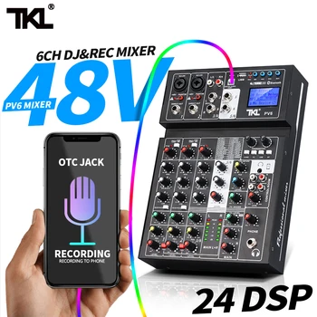 6-kanalni DJ Mikser zvuka Prijenosni Digitalni Mikser sa 24 DSP Echo OTG USB Priključkom 48v Phantom power Zvučna Kartica miješanje Konzole REC