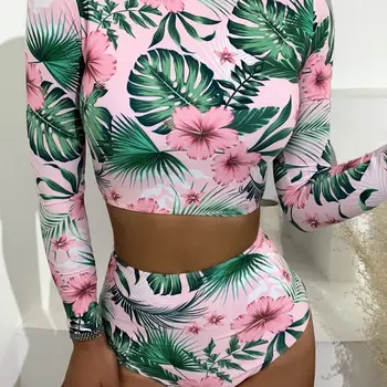 2021 Seksi print Bikini dugi rukav Ženski kupaći kostim s visokim strukom Kupanje Plaža odjeća Brazilski bikini Set Ženski Bikini