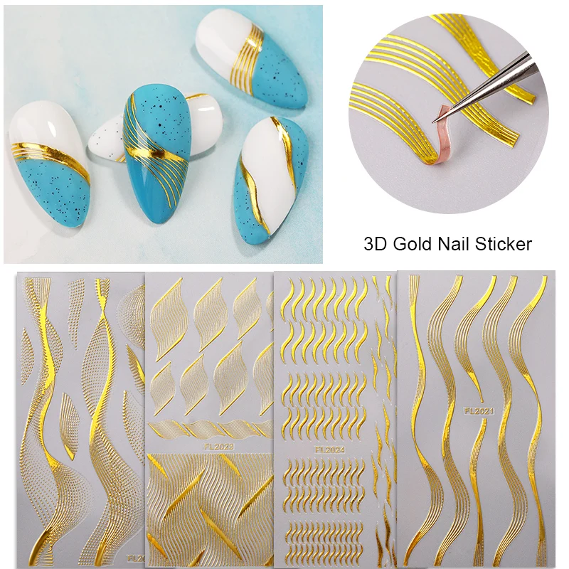 3D Naljepnice Za nokte, Naljepnice za prijenos Samoljepljive Naljepnice sa zlatnim lišćem Cvijeće Geometrijske Slike Ukrasi za nokte, Pribor 1 kom. Slika  0