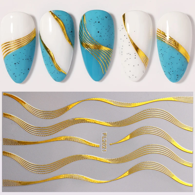 3D Naljepnice Za nokte, Naljepnice za prijenos Samoljepljive Naljepnice sa zlatnim lišćem Cvijeće Geometrijske Slike Ukrasi za nokte, Pribor 1 kom. Slika  4