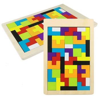 Hot Prodaja Dječje Obrazovne Montessori Drvene Tetris Igre, Puzzle, Puzzle Geometrijskih Oblika Slajd Građevinske Zagonetke Poklon za Dan djece