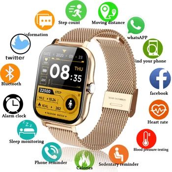 2021 moderan digitalni sat sa pametan ekrana za žene i muškarce, Sportski sat s srčanog ritma, krvnog tlaka, Vodootporan e Bluetooth-sat s led pozadinskim osvjetljenjem