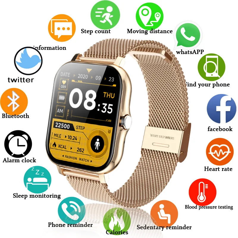 2021 moderan digitalni sat sa pametan ekrana za žene i muškarce, Sportski sat s srčanog ritma, krvnog tlaka, Vodootporan e Bluetooth-sat s led pozadinskim osvjetljenjem Slika  0