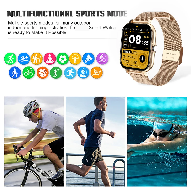 2021 moderan digitalni sat sa pametan ekrana za žene i muškarce, Sportski sat s srčanog ritma, krvnog tlaka, Vodootporan e Bluetooth-sat s led pozadinskim osvjetljenjem Slika  2