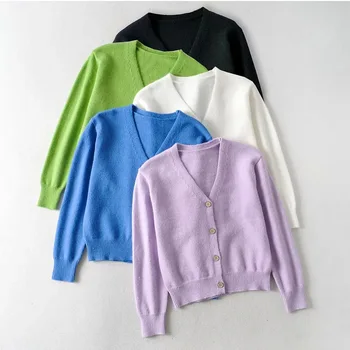 Starinski džemper za žene, kardigan na zakopčane, bijela seksi skraćene top, вязаная majica s v-izrez, komplet od dva dijela, ženski korejski džemper, komplet 2020