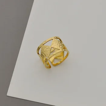 Europski I Američki Retro Geometrijski Otvoreni Prsten Od Zlata 14 Karata, Nadmen Nepravilnog Šuplje Prsten Od Nehrđajućeg Čelika, Proizvođači Nakita