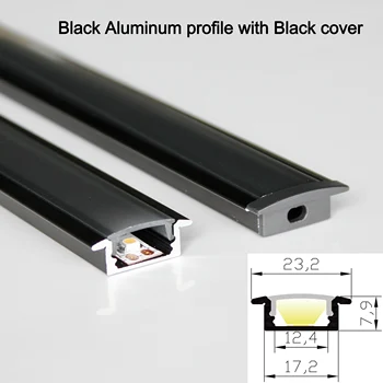 5 m (10 kom) puno 0,5 m po komadu, crni aluminijski profil za led trake sa crnim/dojke/prozirnim poklopcem