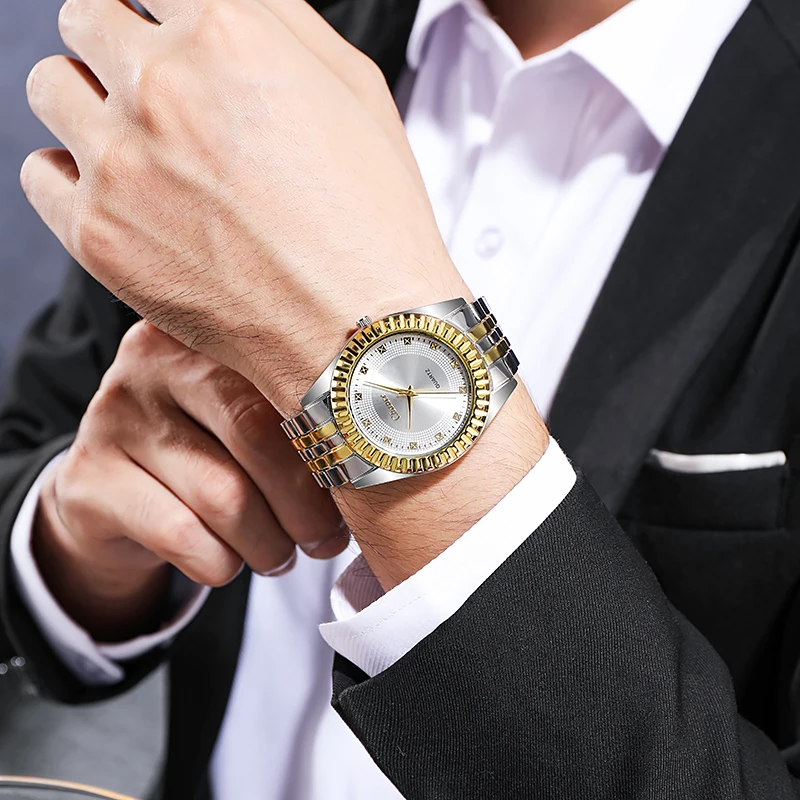 Luksuzni Brand Visoke Kvalitete Od Nehrđajućeg Čelika Zlatne Kvarcni Satovi Za muškarce Moderan Dizajn Дропшиппинг Muške Poslovne sat Relogio Saat Slika  1
