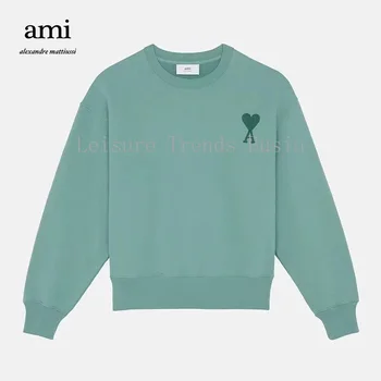 Novi pulover AMI 2021 s vezom u obliku srca Slobodan pamučne veste Velika breskva AMI Proljeće - jesen Casual Odjeća