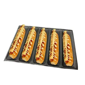 Bluedrop Sub roll oblik za pečenje hot-dog perforirana silikonska forma za pečenje mrežica list sendvič хоги 5 буханок 12 cm