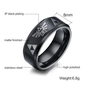 Modni gospodo Punk-uređenje Širine 8 mm, od nehrđajućeg čelika, Crni prsten, Super Muški prsten Zelda, anillos hombre