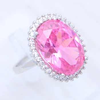 Pink Kubni Cirkonij 925 Sterling Srebra Vjenčani Prsten Romantični Vjenčanje Nakit za žene je Sjajan Pink Kamen Prsten Velike Veličine