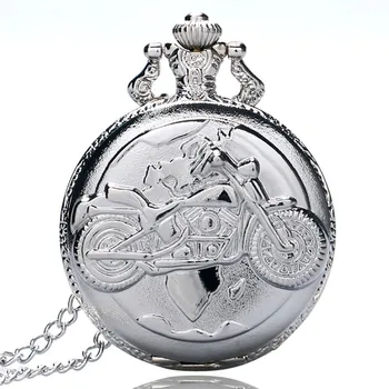Džepni sat srebrne Boje s uzorkom motocikala Relogio De Bolso Kvarcni Sat s lancem za ogrlice P455