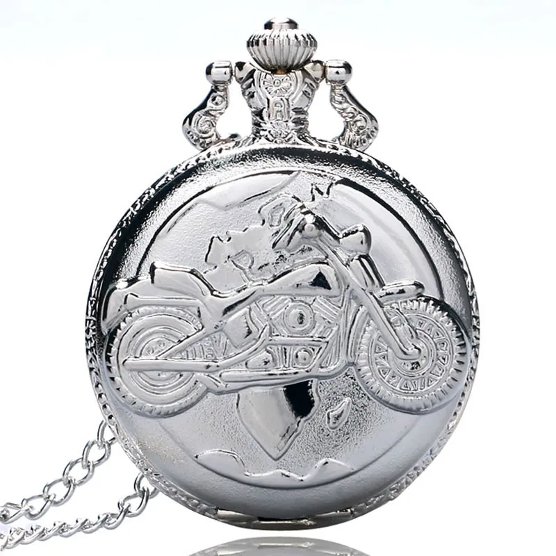 Džepni sat srebrne Boje s uzorkom motocikala Relogio De Bolso Kvarcni Sat s lancem za ogrlice P455 Slika  0