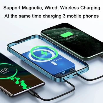 Bežični Punjači Power Bank 10000 mah 20 W Magnetsko Bežični Punjač Vanjska Baterija Prijenosni Banka Hrane za iPhone 13 12 Pro Max