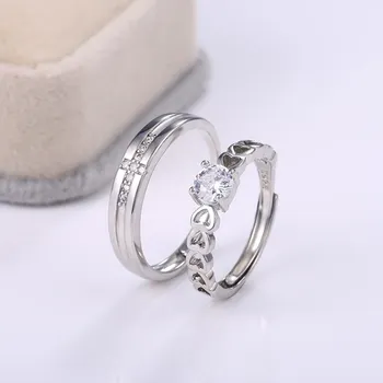 Modni paru prsten za ljubitelje podesiva Romantične Kristalno srca Ženske Jednostavan Prsten cirkon Muški prsten Zaručnički prsten srebrne boje