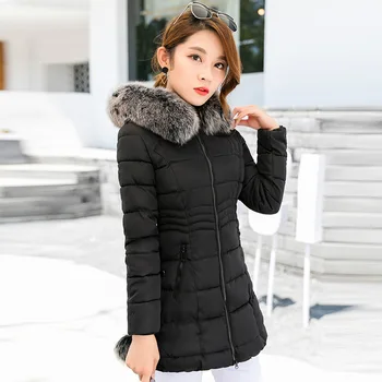 Veliki ovratnik za kosu Пуховик od pamuka Ženska zimska jakna Ženska odjeća 2021 Korejski Plus Size Kaput Srednje duljine Parka Feminina A450
