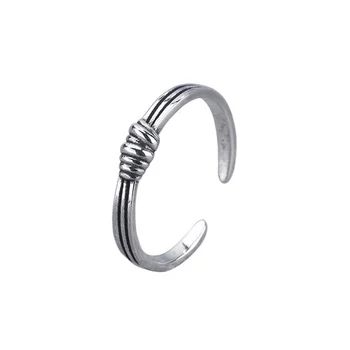 Pravi Srebro 925 sterling Otvoreni Prsten za žene Dame i Starinski čvor Lotos Podesiv Prsten na Prst Fin nakit