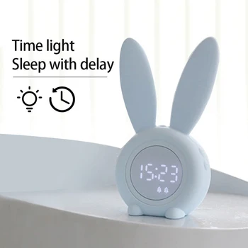 Slatka Zec Digitalni Alarm LED Audio Kontrola noćno svjetlo S Jakim Magnetskim Punjive Desktop Satima Kućni Ukras