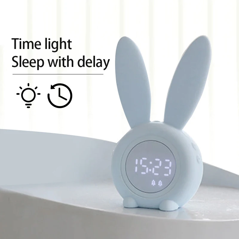 Slatka Zec Digitalni Alarm LED Audio Kontrola noćno svjetlo S Jakim Magnetskim Punjive Desktop Satima Kućni Ukras Slika  0