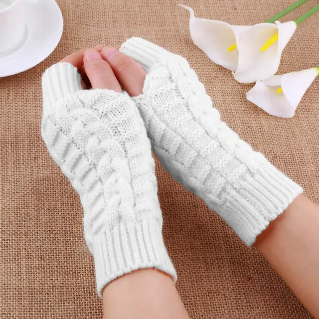 Unisex Pleteni kukičanje Duge rukavice bez prstiju Trendy ženske zimske rukavice na ruci, согревающие ruke, Podstavljene rukavice od umjetne vune Slika  1
