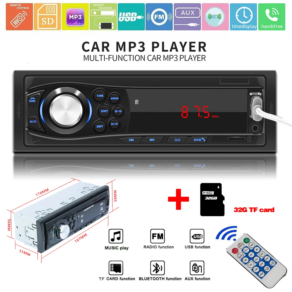 KEBIDUMEI Auto Radio Audio 1din Bluetooth Stereo MP3 player, FM prijemnik 45 W 4 S Daljinskim upravljačem AUX/USB/TF Kartica U Paketu s ploče s instrumentima Slika  2