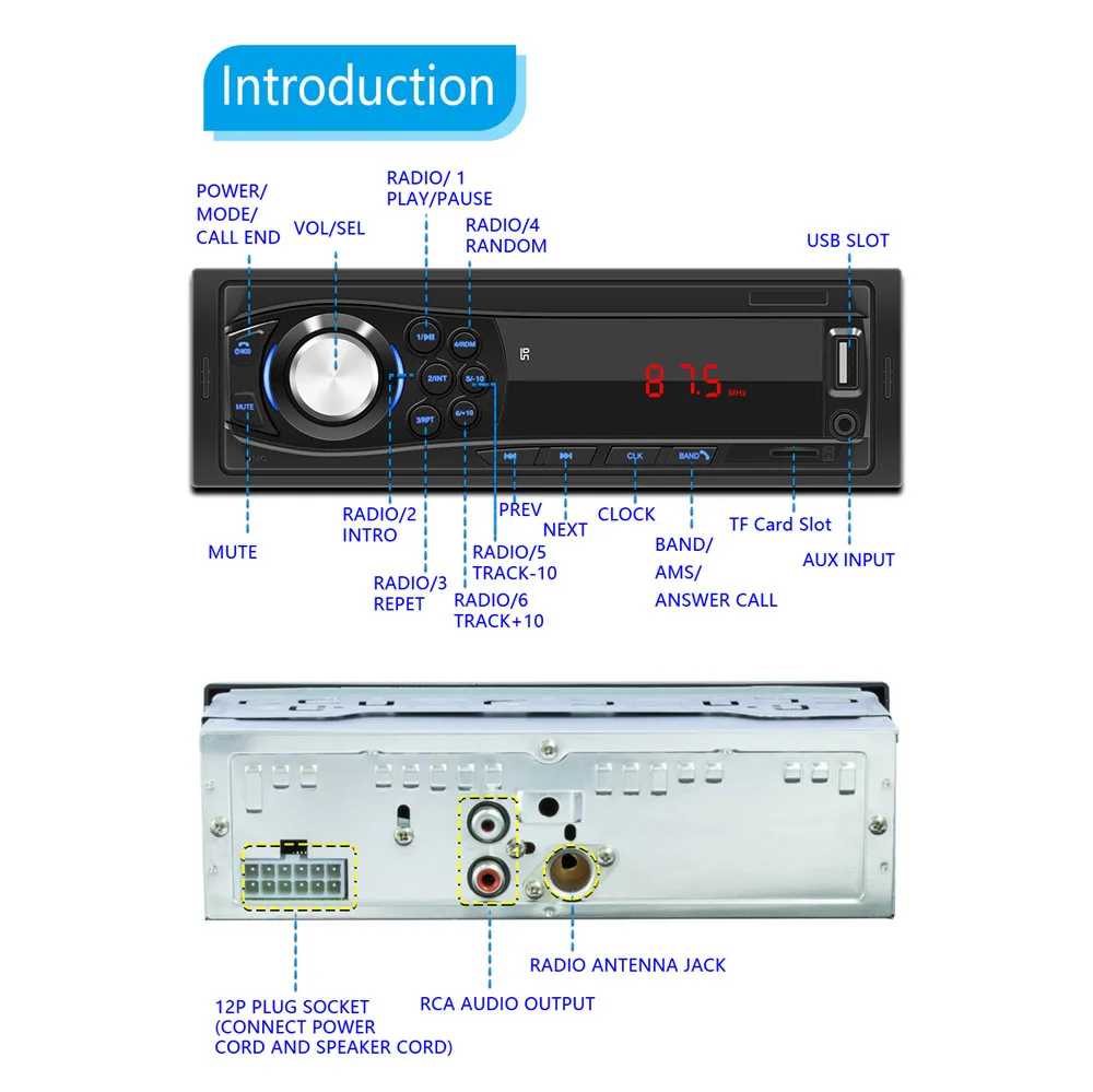 KEBIDUMEI Auto Radio Audio 1din Bluetooth Stereo MP3 player, FM prijemnik 45 W 4 S Daljinskim upravljačem AUX/USB/TF Kartica U Paketu s ploče s instrumentima Slika  3