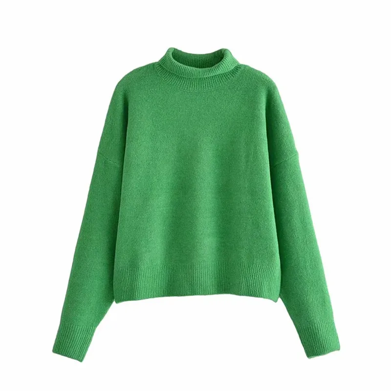 NWOMN Za 2021 Ženski pulover s visokim воротом pletene ženski džemper, pulover Ženski zeleni Top dugi rukav Jesen osnovne vintage džemper Slika  5