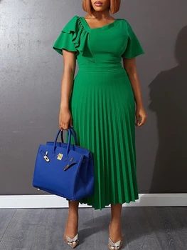 Elegantan ženski zelena haljina kratkih rukava ukrašen nabrane midi haljine Proljeće Ljeto Šik, trendi haljine 2022 Odjeća za zabave, na dan rođenja