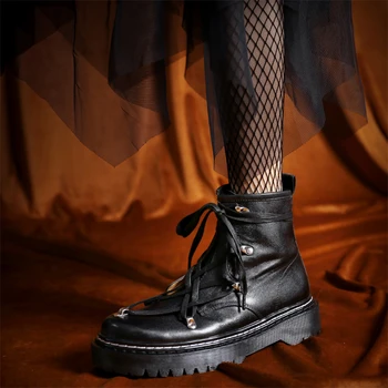 Meotina Ženske moto čizme od prave kože na platformi čizme ravnim cipelama s okruglim vrhom čipka-up Trendy ženske čizme Jesen-zima