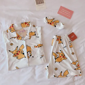 Pikachu Пижама Ljeto Proljeće Kawai Pidžame za žene Majice kratkih rukava Slatka Anime Kućno Odijelo Nove Hlače Kućna odjeća Crtani Ins