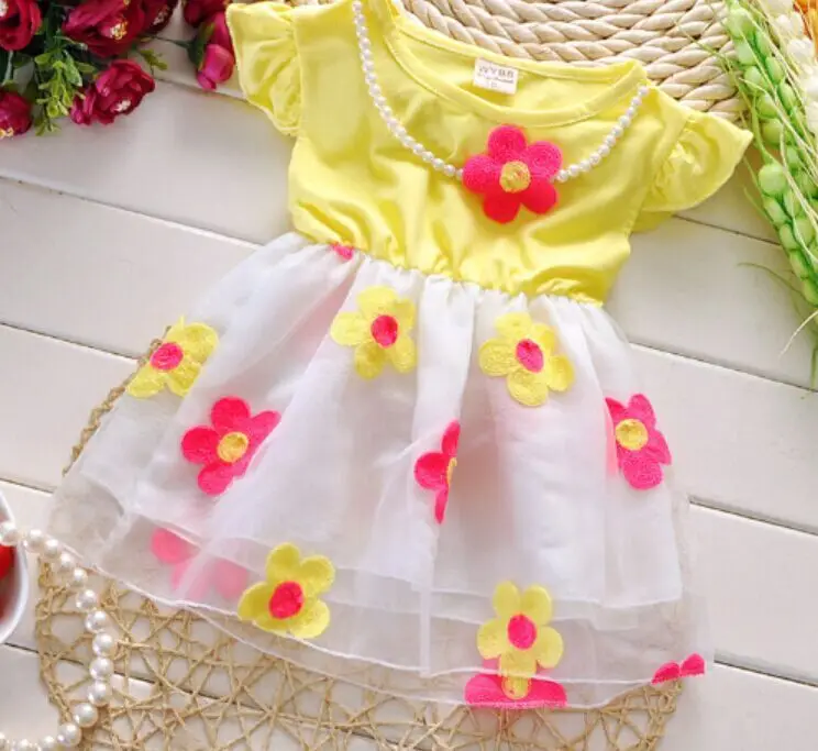 Besplatna dostava 1 kom. maloprodajne haljine za djevojčice ljeto 2019 godine haljina s жемчужным cvijet dječje odjeće za prodaju roupas infantis menina Slika  0