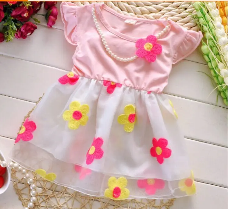 Besplatna dostava 1 kom. maloprodajne haljine za djevojčice ljeto 2019 godine haljina s жемчужным cvijet dječje odjeće za prodaju roupas infantis menina Slika  2
