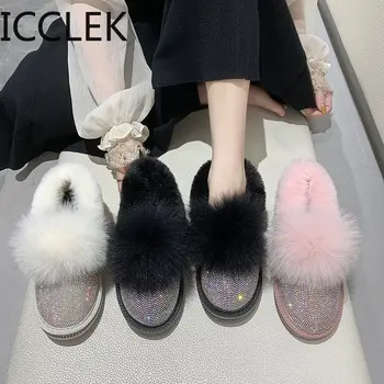 2021 Ženske zimske čizme Raskošne Kristalne ženske zimske cipele na platformu Toplo ružičasti pliš krzna čizme s debelim pamučnom postavom Bot