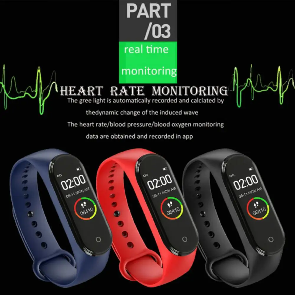 M4 Pametna Narukvica Monitor otkucaja srca, krvnog tlaka, Satovi za zdravlje, Vodootporan Ženske, Muške Dječje, Sportske Fitness lokatori, Digitalni sat Slika  1