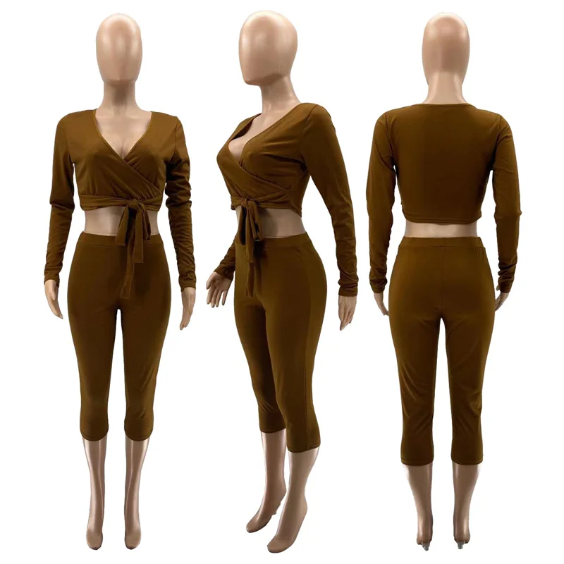Oblikovana sportske kratke hlače od dva dijela, ženski kompleti ulične odjeće, zavoj, skraćeno top, hlače do telad, Svakodnevne setove za fitness Slika  5