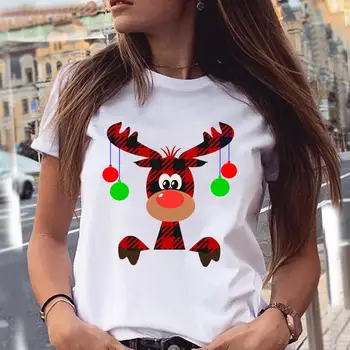 Ženska t-shirt čestit Božić, božićno Drvce, prekrasna svečana majica kratkih rukava, crtani majica sa po cijeloj površini, ženska grafička majica, majice Božić