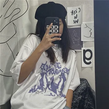 Gotički Berba ženska majice Odjeća Harajuku Crni Punk Korejski Stil Vrhovima Y2K Anime Grafički print Majica kratkih rukava