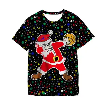 Dječja odjeća Božićno tema majica Odjeća za male dječake Božićno drvce Majica sa po cijeloj površini O-izrez Dječje majice s kratkim rukavima Majica za djevojčice
