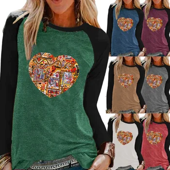 Novi pad ženska Casual košulja s dugim rukavima u Boji sažetak ispis srca s okruglog izreza Slobodna ženska t-shirt Majica XS-5XL