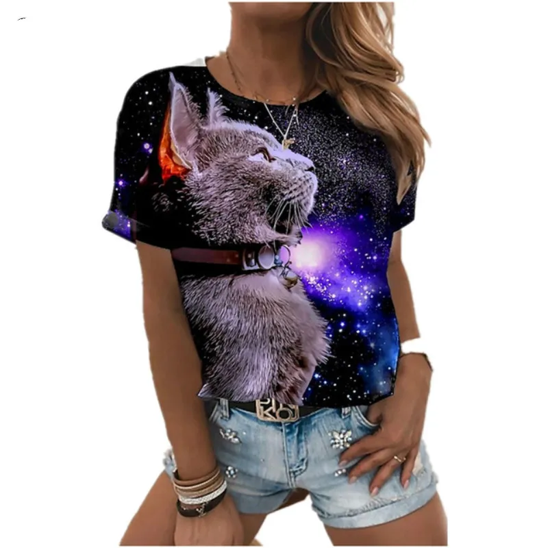 Девчачья prostor galaxy 3D print majica s kratkim rukavima godišnje slatka mačka zabavna casual moda ulica ženska majica okruglog izreza Slika  2
