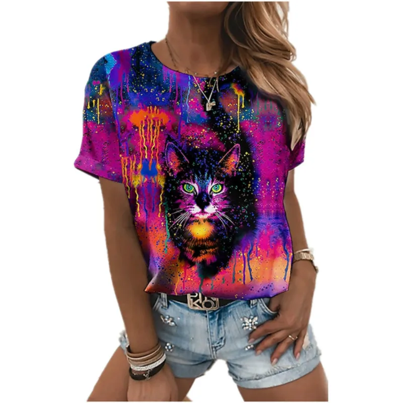 Девчачья prostor galaxy 3D print majica s kratkim rukavima godišnje slatka mačka zabavna casual moda ulica ženska majica okruglog izreza Slika  3