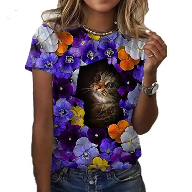 Девчачья prostor galaxy 3D print majica s kratkim rukavima godišnje slatka mačka zabavna casual moda ulica ženska majica okruglog izreza Slika  4